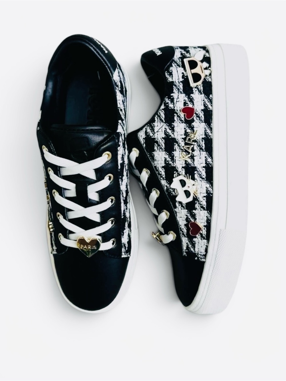 KARL LAGERFELD PARIS CATE PINS Houndstooth print Logo Sneakers - Picture 7 of 12